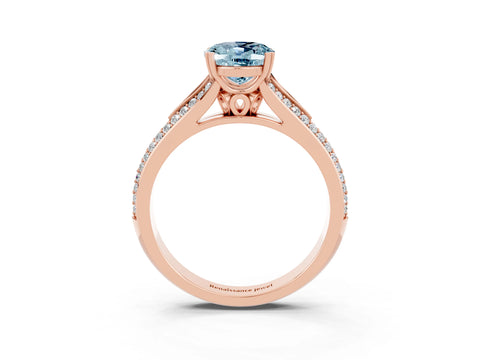 Rose gold Oval Cut Aquamarine Split Shank Engagement Ring with Pavé Band_3