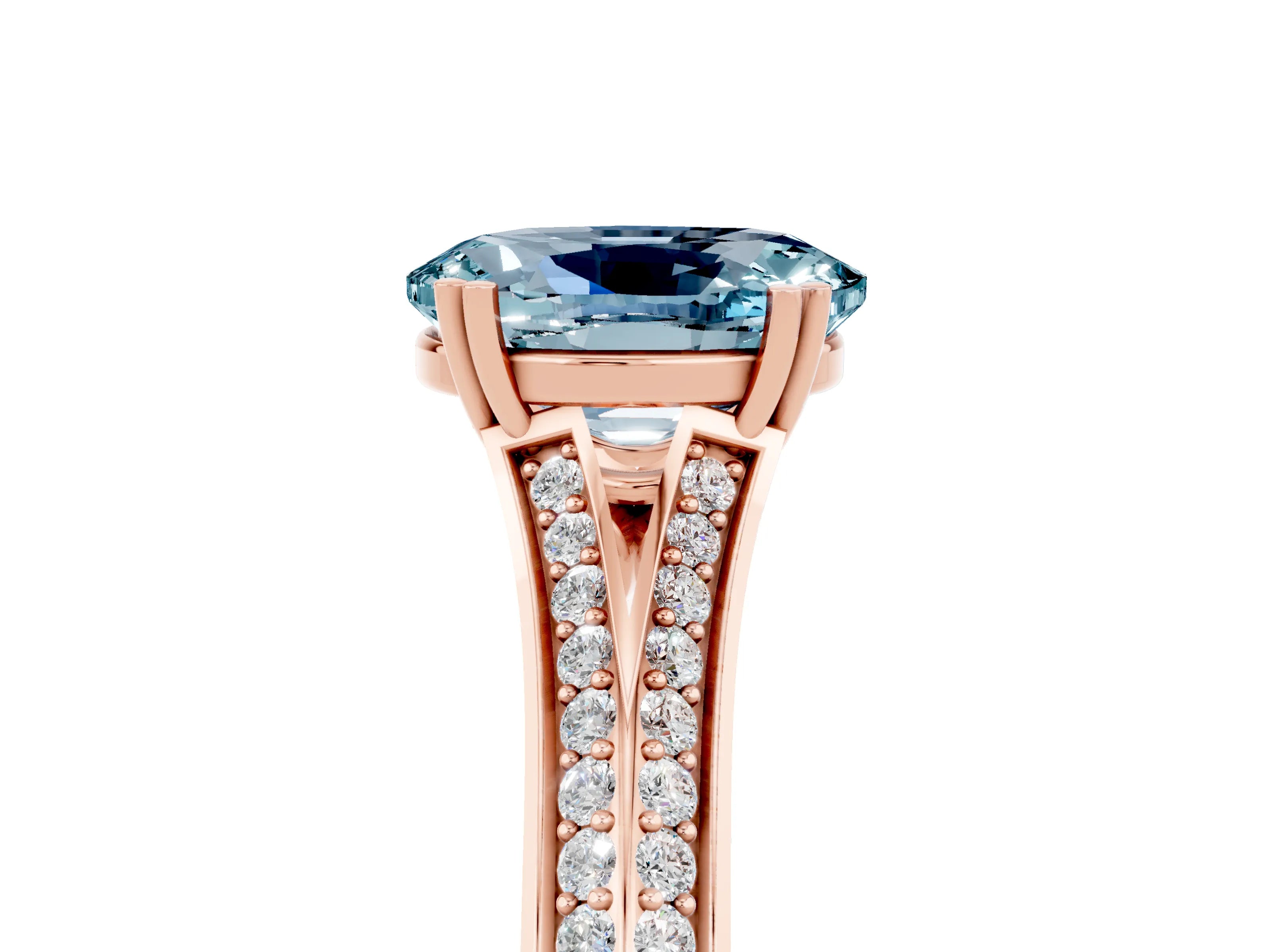 Rose gold Oval Cut Aquamarine Split Shank Engagement Ring with Pavé Band_5