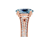 Rose gold Oval Cut Aquamarine Split Shank Engagement Ring with Pavé Band_5