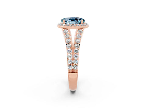 Rose gold Oval Cut Aquamarine Split Shank Halo Ring with Four-Prong Setting_14