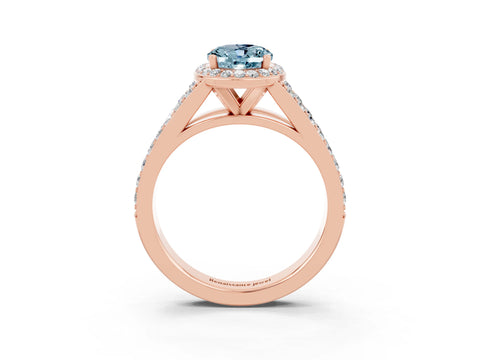 Rose gold Oval Cut Aquamarine Split Shank Halo Ring with Four-Prong Setting_15