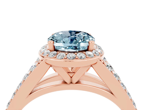 Rose gold Oval Cut Aquamarine Split Shank Halo Ring with Four-Prong Setting_16