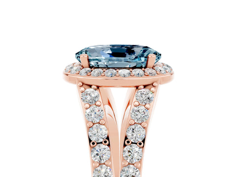 Rose gold Oval Cut Aquamarine Split Shank Halo Ring with Four-Prong Setting_17