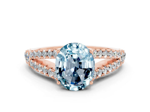 Rose gold Oval Cut Aquamarine Split Shank Pavé Engagement Ring with Four-Prong Setting_12