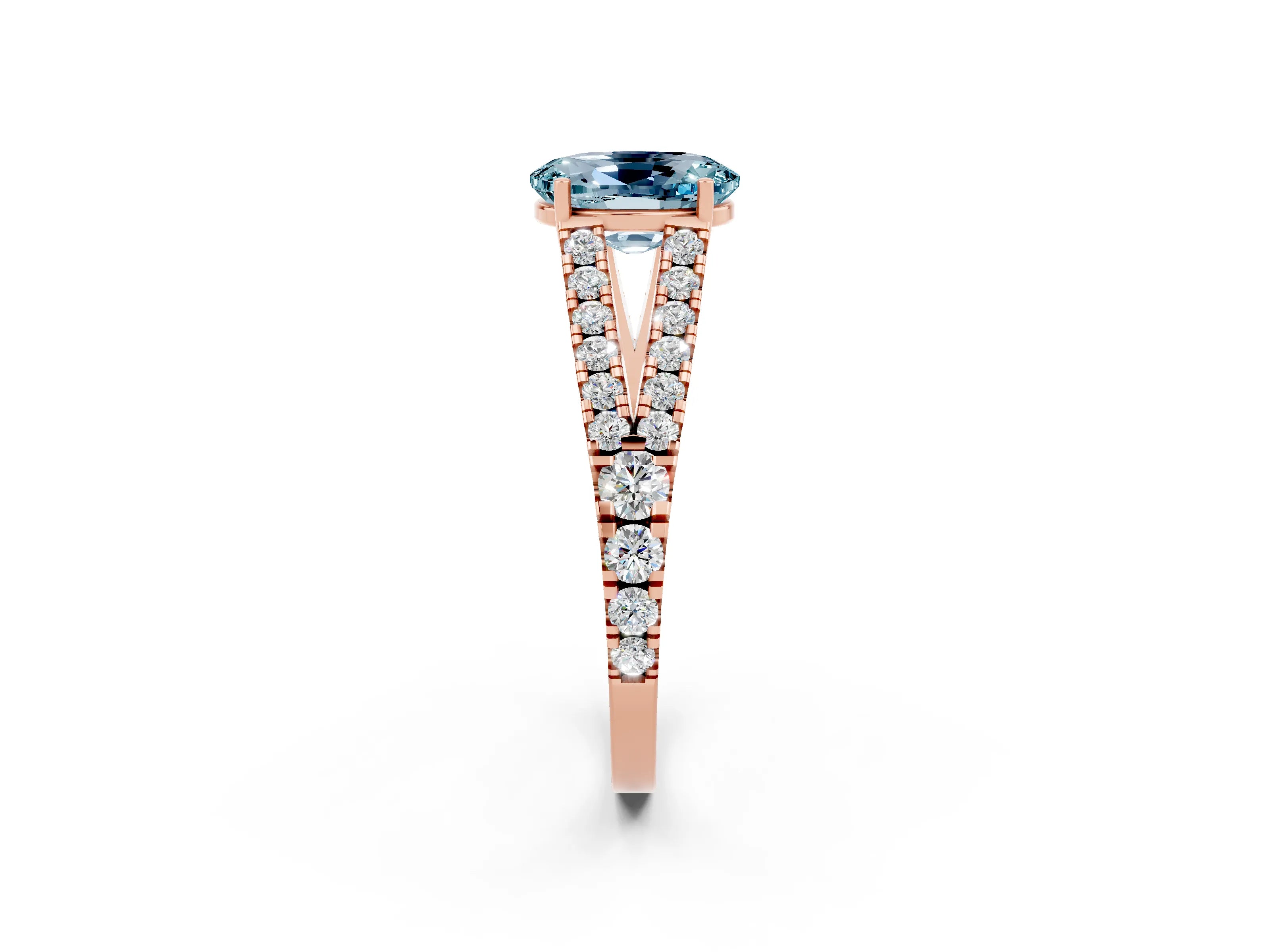 Rose gold Oval Cut Aquamarine Split Shank Pavé Engagement Ring with Four-Prong Setting_14