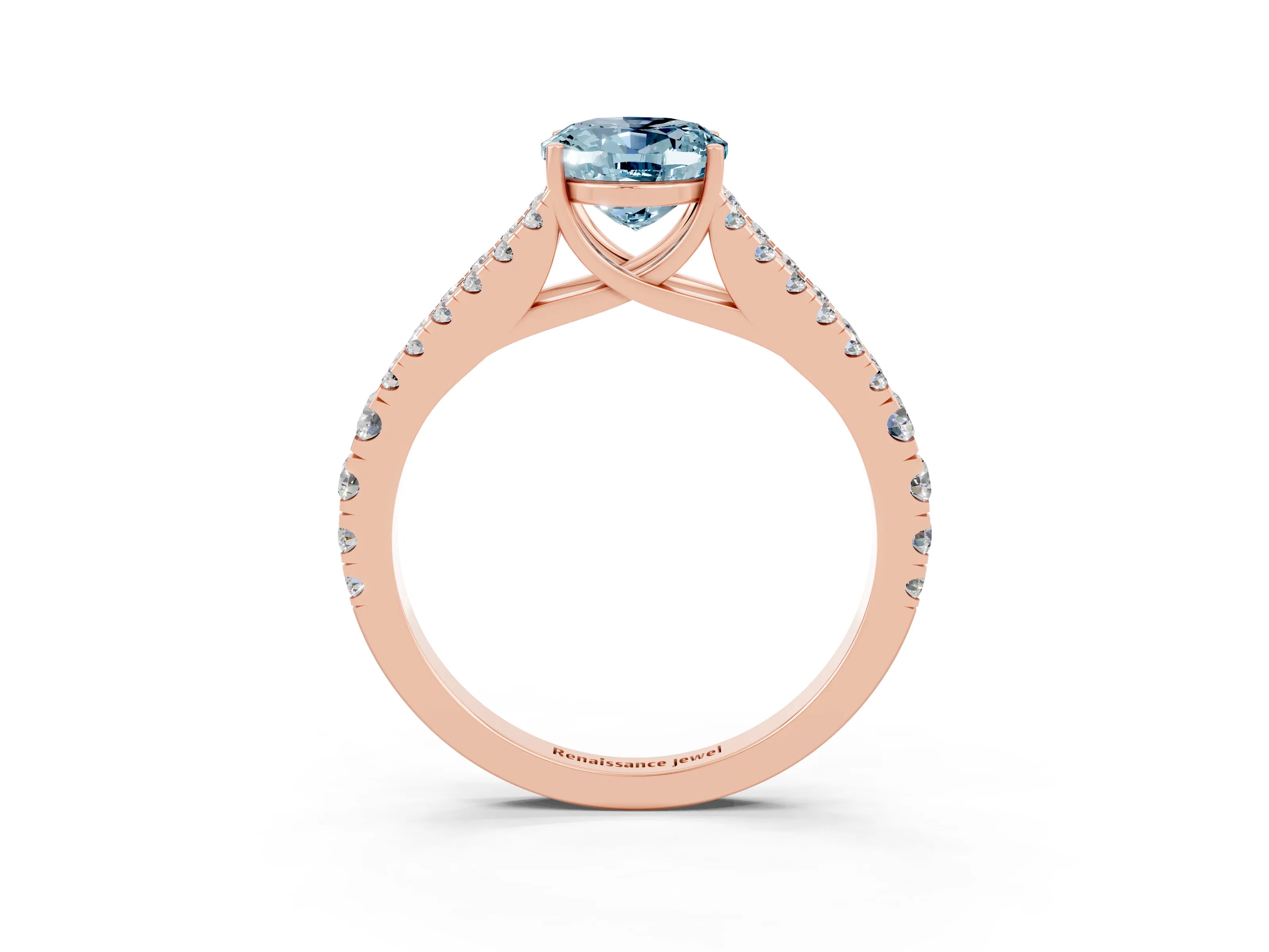Rose gold Oval Cut Aquamarine Split Shank Pavé Engagement Ring with Four-Prong Setting_15