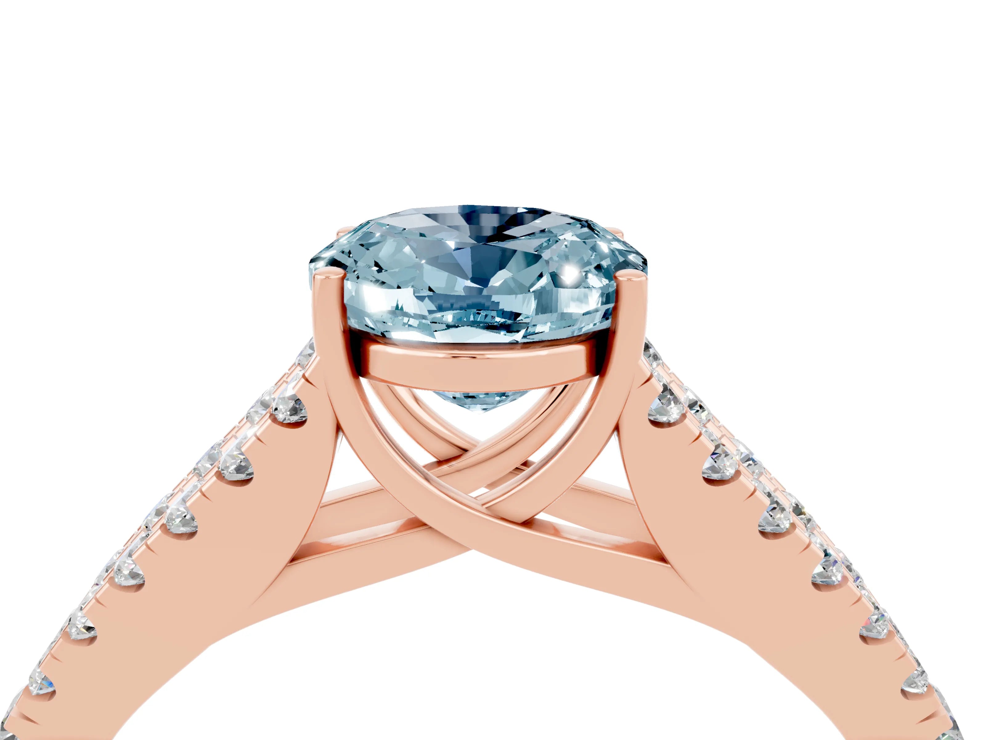 Rose gold Oval Cut Aquamarine Split Shank Pavé Engagement Ring with Four-Prong Setting_16