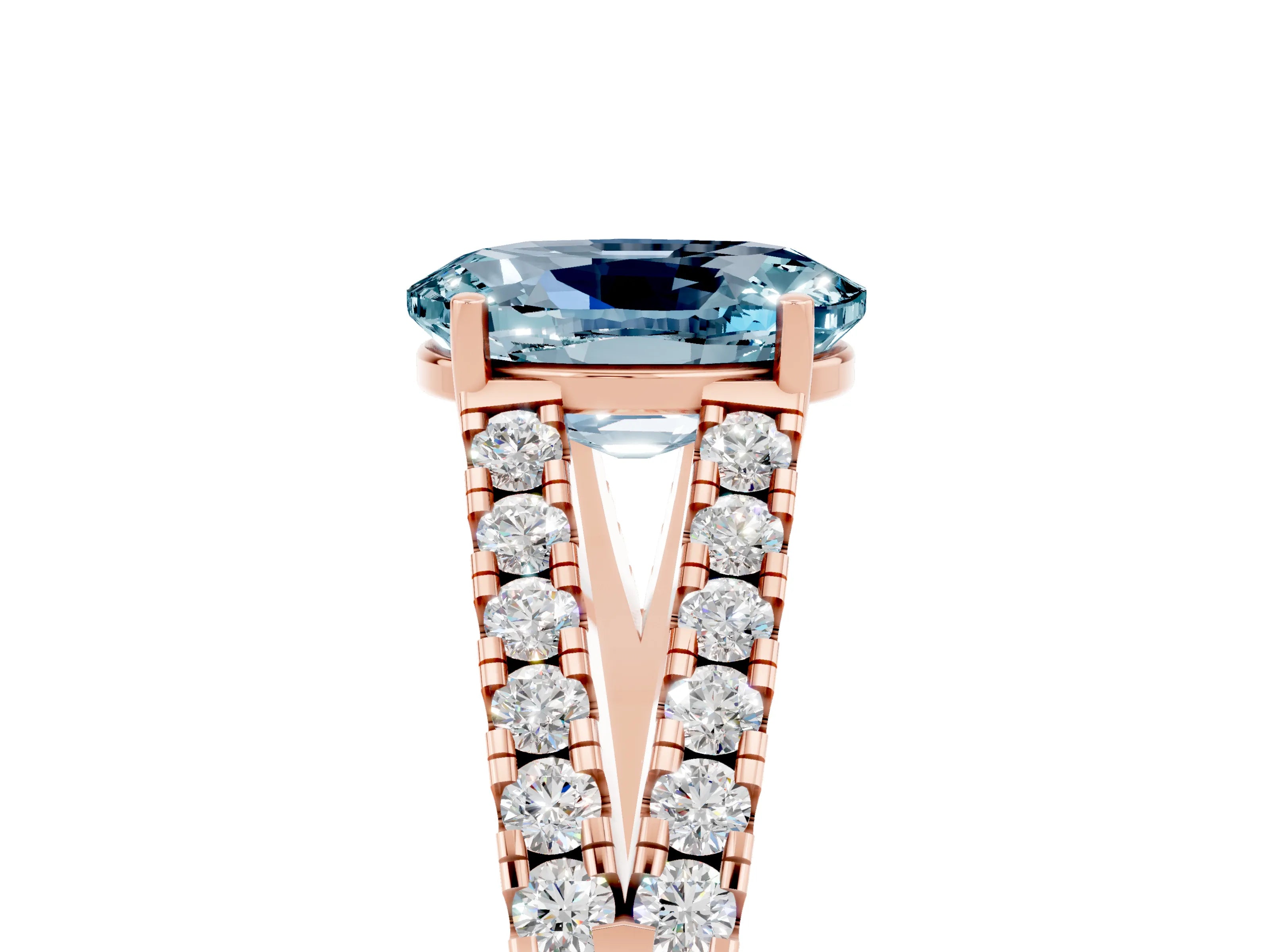 Rose gold Oval Cut Aquamarine Split Shank Pavé Engagement Ring with Four-Prong Setting_17