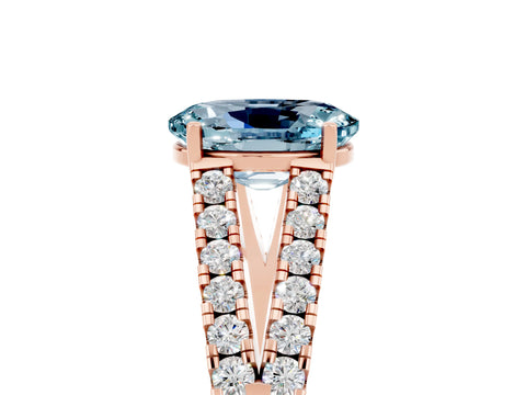 Rose gold Oval Cut Aquamarine Split Shank Pavé Engagement Ring with Four-Prong Setting_17