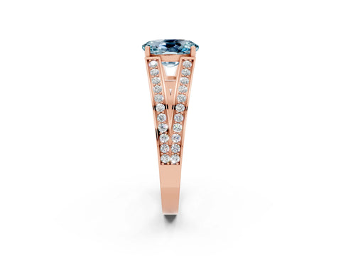 Rose gold Oval Cut Aquamarine Split Shank Ring with Pavé Band and Four-Prong Setting_2