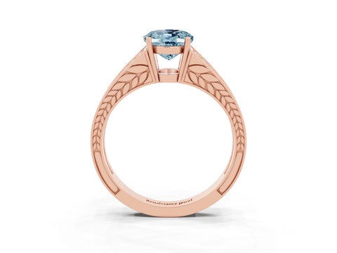 Rose gold Oval Cut Aquamarine Split Shank Ring with Pavé Band and Four-Prong Setting_3