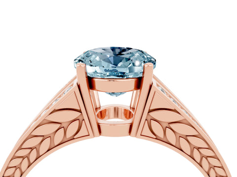 Rose gold Oval Cut Aquamarine Split Shank Ring with Pavé Band and Four-Prong Setting_4