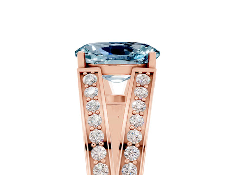 Rose gold Oval Cut Aquamarine Split Shank Ring with Pavé Band and Four-Prong Setting_5