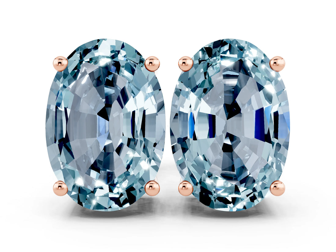 Rose gold Oval Cut Aquamarine Stud Earrings_30