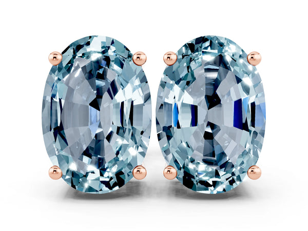 Rose gold Oval Cut Aquamarine Stud Earrings