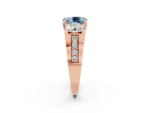 Rose gold Oval Cut Aquamarine Three-Stone Ring with Channel Set Band and Four-Prong Setting_2