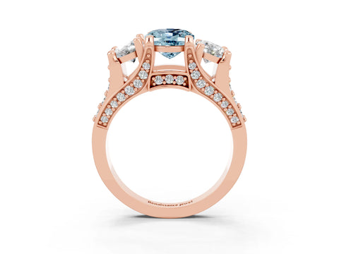 Rose gold Oval Cut Aquamarine Three-Stone Ring with Channel Set Band and Four-Prong Setting_3