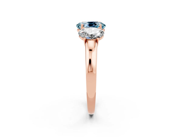 Rose gold Oval Cut Aquamarine Three-Stone Ring with Four-Prong Setting and Classic Band