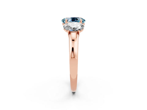 Rose gold Oval Cut Aquamarine Three-Stone Ring with Four-Prong Setting and Classic Band_2