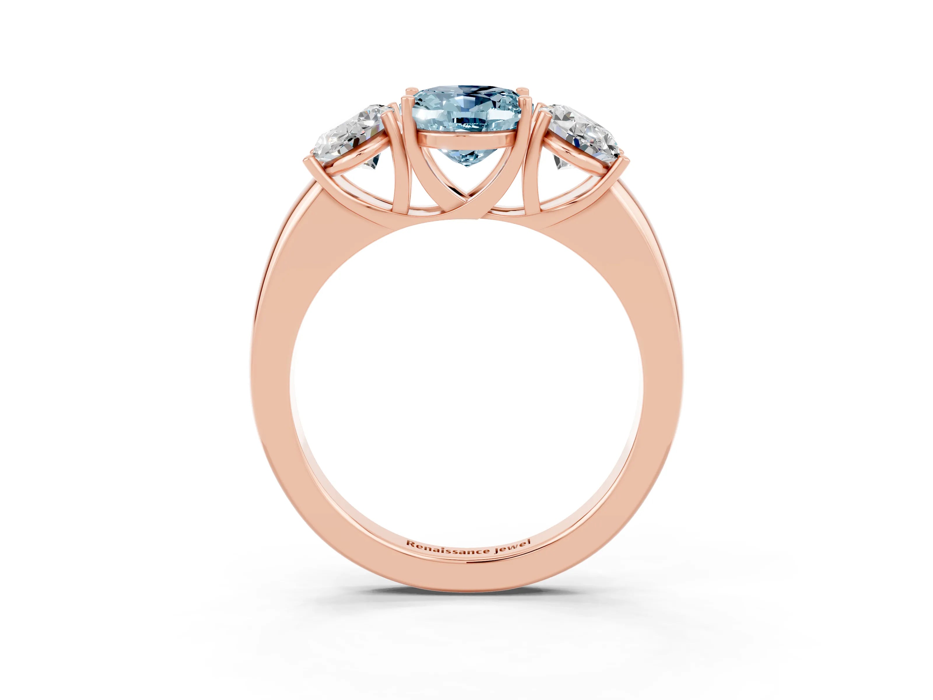 Rose gold Oval Cut Aquamarine Three-Stone Ring with Four-Prong Setting and Classic Band_3