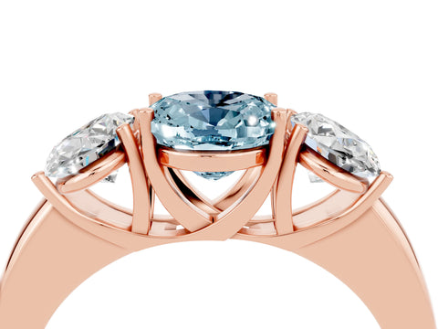 Rose gold Oval Cut Aquamarine Three-Stone Ring with Four-Prong Setting and Classic Band_4