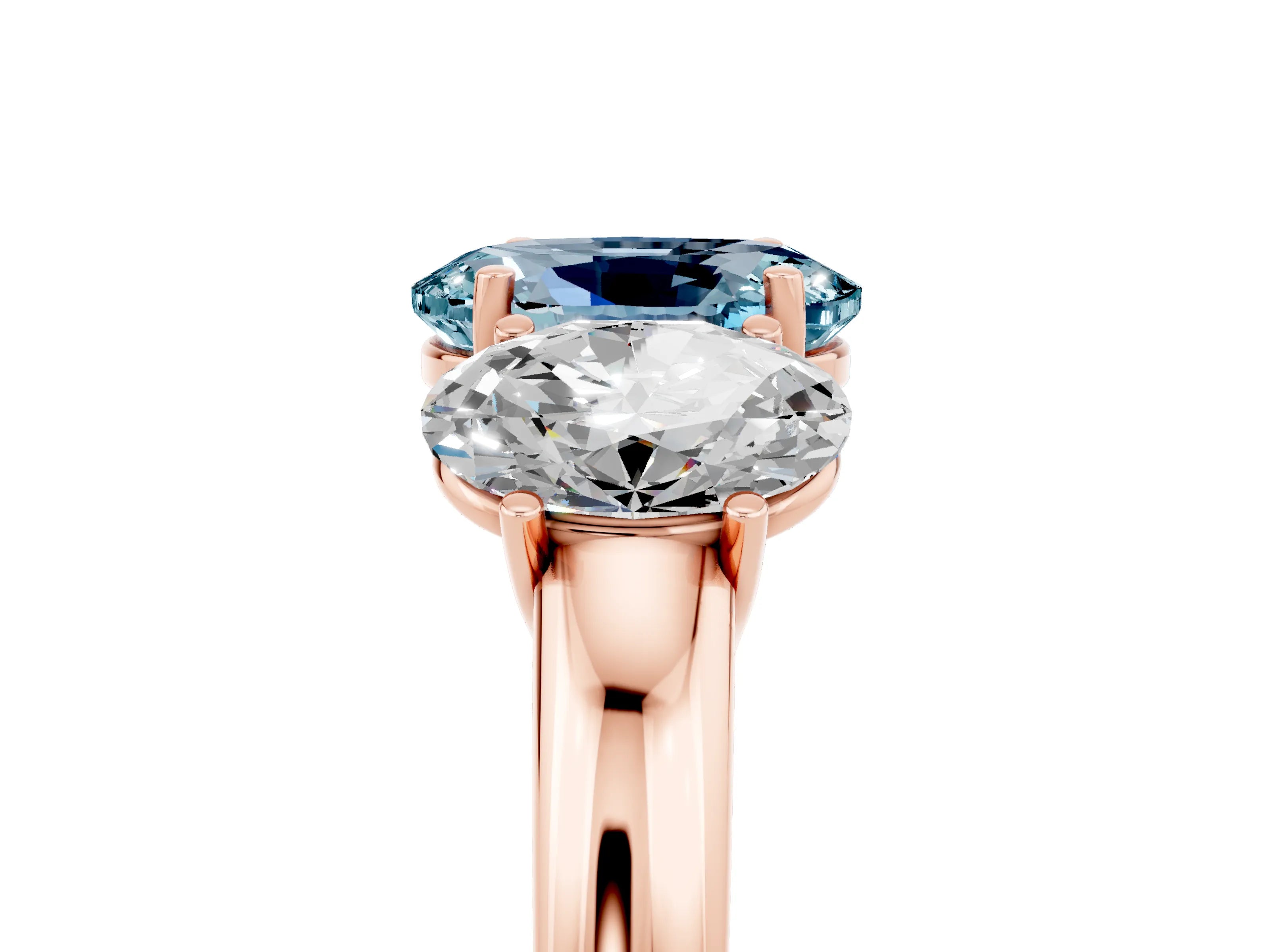 Rose gold Oval Cut Aquamarine Three-Stone Ring with Four-Prong Setting and Classic Band_5