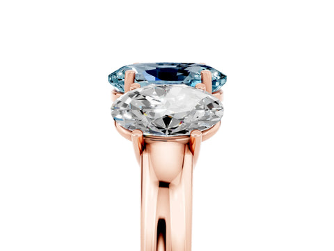 Rose gold Oval Cut Aquamarine Three-Stone Ring with Four-Prong Setting and Classic Band_5
