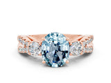 Rose gold Oval Cut Aquamarine Three-Stone Ring with Pavé Split Shank and Four-Prong Setting_12