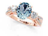 Rose gold Oval Cut Aquamarine Three-Stone Ring with Pavé Split Shank and Four-Prong Setting_13