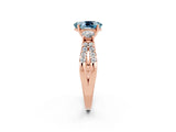 Rose gold Oval Cut Aquamarine Three-Stone Ring with Pavé Split Shank and Four-Prong Setting_14