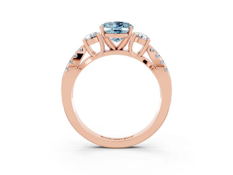 Rose gold Oval Cut Aquamarine Three-Stone Ring with Pavé Split Shank and Four-Prong Setting_15