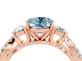 Rose gold Oval Cut Aquamarine Three-Stone Ring with Pavé Split Shank and Four-Prong Setting_16