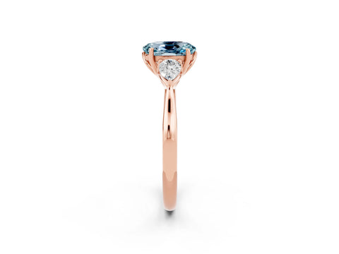Rose gold Oval Cut Aquamarine Three-Stone Ring with Pear Side Stones and Four-Prong Setting_14