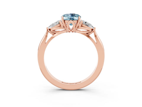 Rose gold Oval Cut Aquamarine Three-Stone Ring with Pear Side Stones and Four-Prong Setting_15
