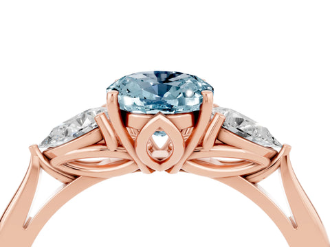 Rose gold Oval Cut Aquamarine Three-Stone Ring with Pear Side Stones and Four-Prong Setting_16