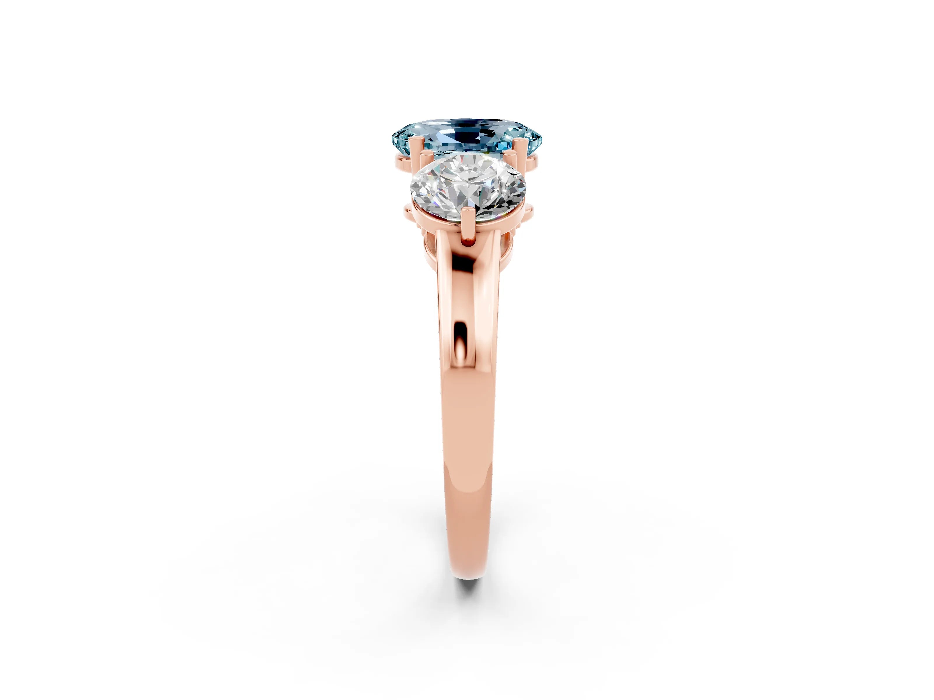 Rose gold Oval Cut Aquamarine Three-Stone Ring with Prong Setting and Classic Band_2