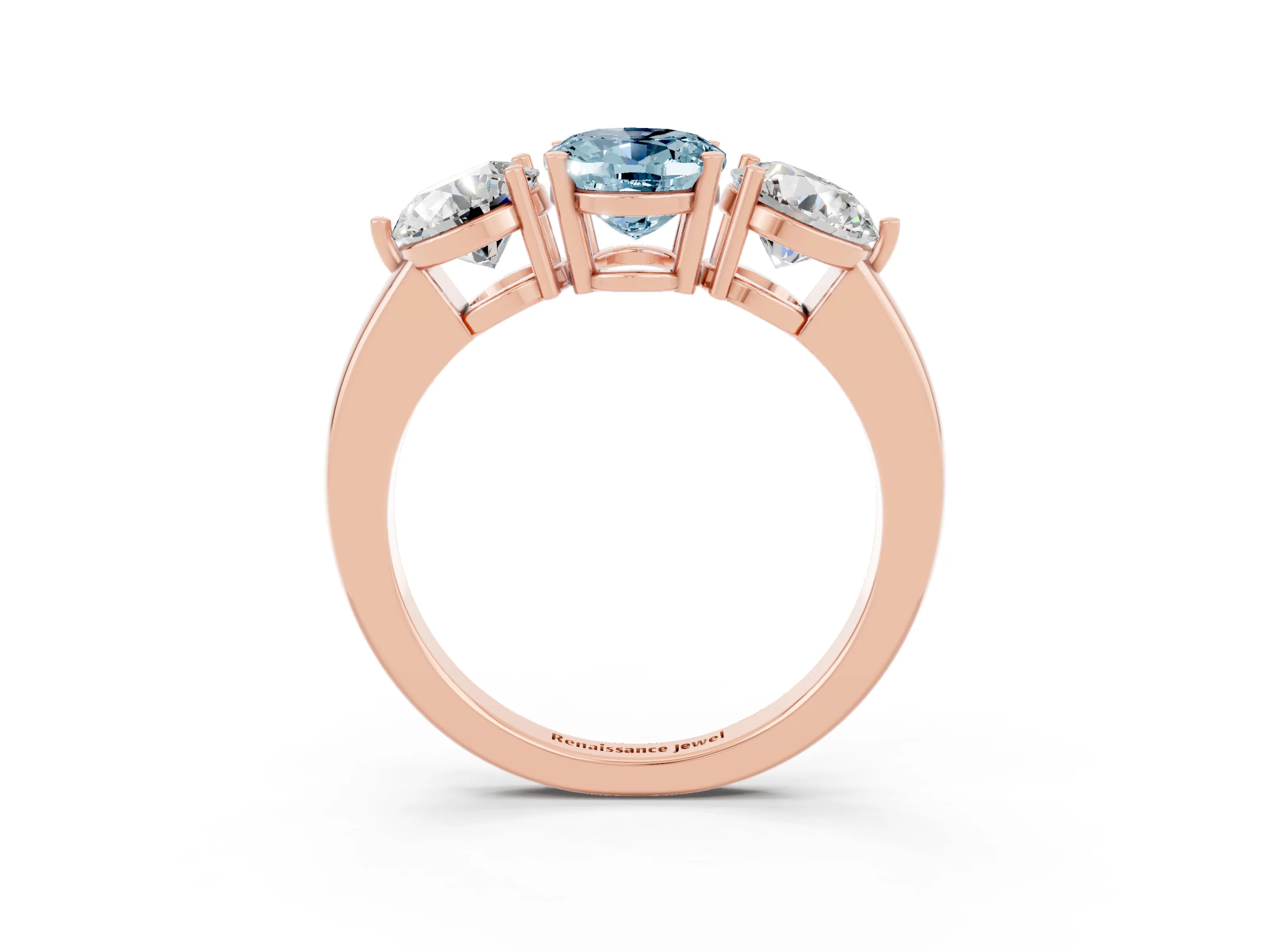 Rose gold Oval Cut Aquamarine Three-Stone Ring with Prong Setting and Classic Band_3