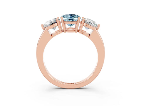 Rose gold Oval Cut Aquamarine Three-Stone Ring with Prong Setting and Classic Band_3