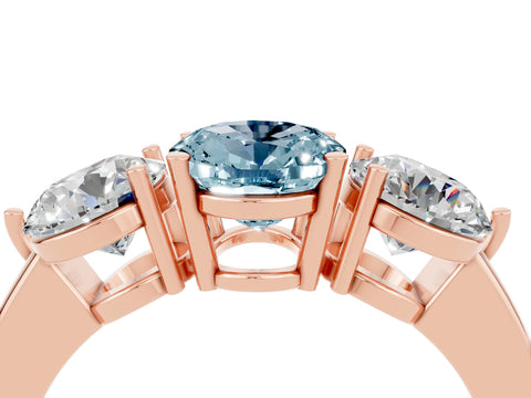 Rose gold Oval Cut Aquamarine Three-Stone Ring with Prong Setting and Classic Band_4