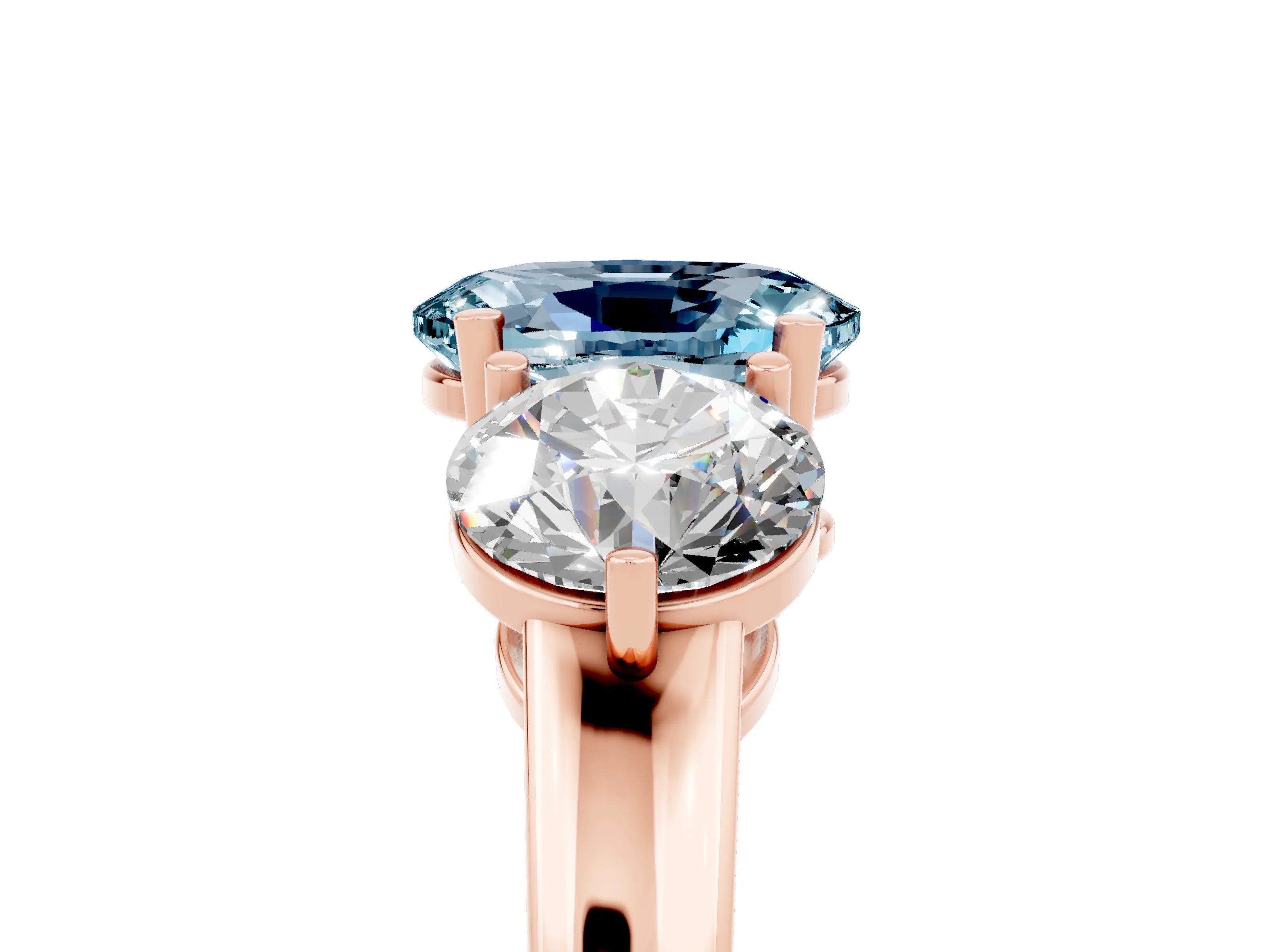 Rose gold Oval Cut Aquamarine Three-Stone Ring with Prong Setting and Classic Band_5