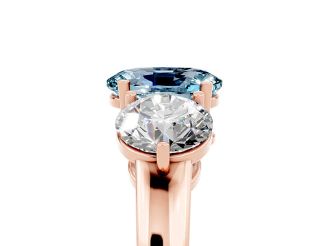 Rose gold Oval Cut Aquamarine Three-Stone Ring with Prong Setting and Classic Band_5