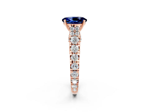Rose gold Oval Cut Blue Sapphire Classic Solitaire Ring with Pavé Band and Four-Prong Setting_2