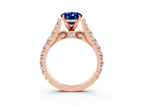 Rose gold Oval Cut Blue Sapphire Classic Solitaire Ring with Pavé Band and Four-Prong Setting_3