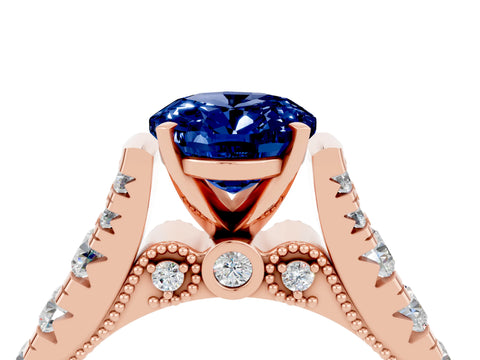 Rose gold Oval Cut Blue Sapphire Classic Solitaire Ring with Pavé Band and Four-Prong Setting_4