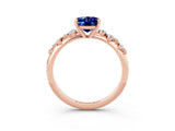Rose gold Oval Cut Blue Sapphire Cluster Side Stone Solitaire Ring with Prong Setting_27