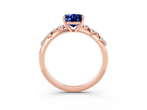 Rose gold Oval Cut Blue Sapphire Cluster Side Stone Solitaire Ring with Prong Setting_27
