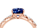 Rose gold Oval Cut Blue Sapphire Cluster Side Stone Solitaire Ring with Prong Setting_28