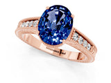 Rose gold Oval Cut Blue Sapphire Engagement Ring with Milgrain Channel Set Band and Prong Setting_1