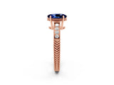 Rose gold Oval Cut Blue Sapphire Engagement Ring with Milgrain Channel Set Band and Prong Setting_2