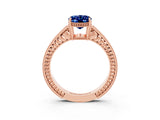 Rose gold Oval Cut Blue Sapphire Engagement Ring with Milgrain Channel Set Band and Prong Setting_3